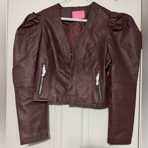 Elegant Chocolate Brown Faux Leather Jacket